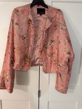 Betty Chow Pink Floral Velvet Quilted Frog Closure Jacket